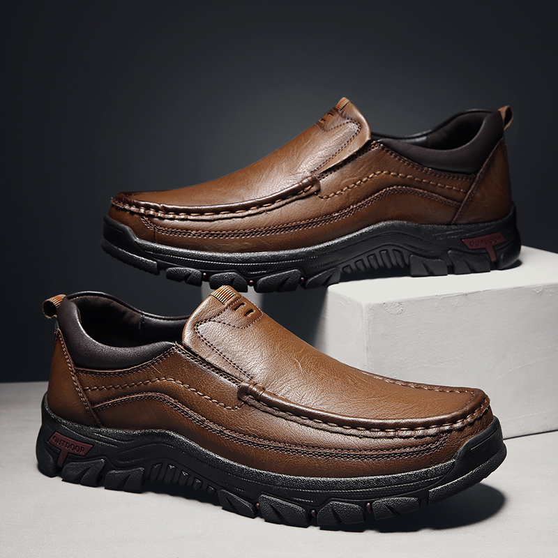皮鞋男真皮潮流韩版厚底男鞋户外软底鞋防滑爸爸鞋软底鞋真牛皮鞋子