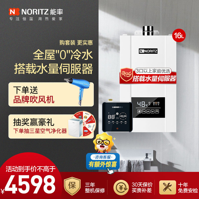 能率(NORITZ)16升燃气热水器GQ-16E4AFEX+外置循环机 旗舰恒温 零冷水热水器 水量伺服器(天然气)