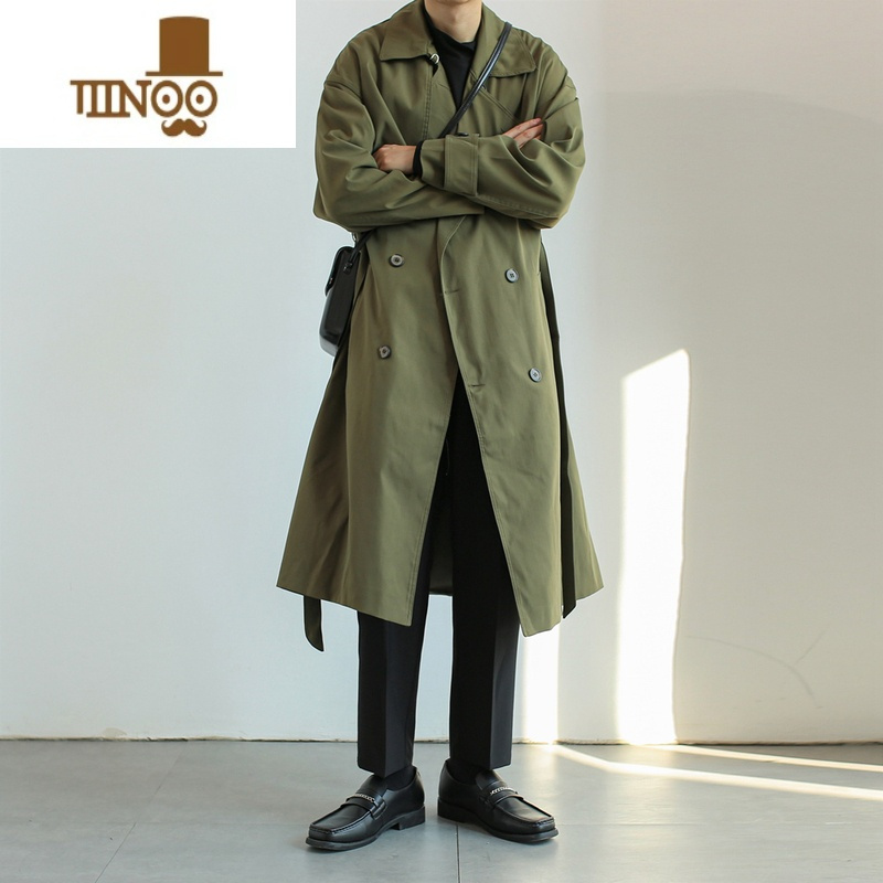 YANXUMOGN春季复古腰带宽松英伦风中长款风衣男韩版潮流过膝情侣大衣