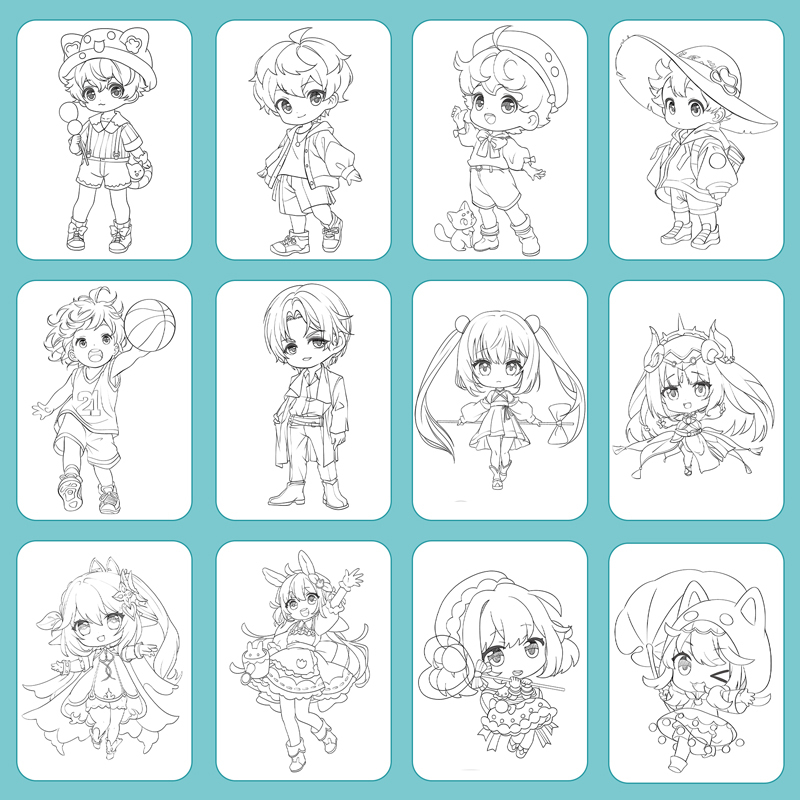 绘画二次元q版少年少女填色diy小学生入门自学零基础线描临摹画册教程