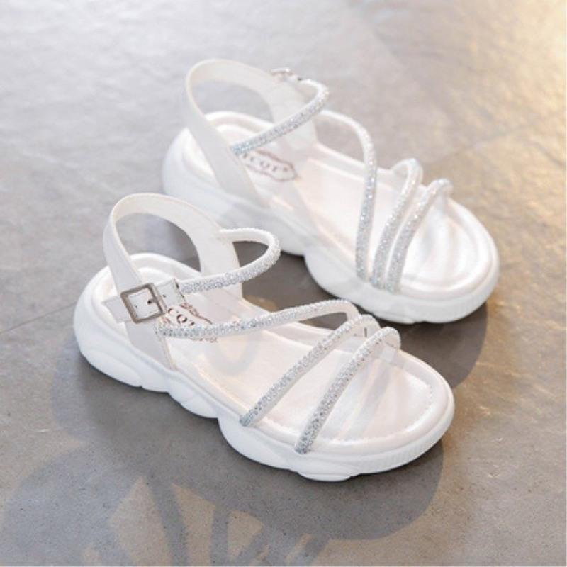 女童凉鞋夏新款凉鞋女学生韩版初中生学生凉鞋中大童水晶凉鞋小熊底