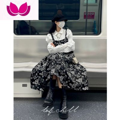 七斓春季高级感套装女法式复古设计感小众花瓣袖衬衫背带连衣裙套 衬衫+连衣裙 L