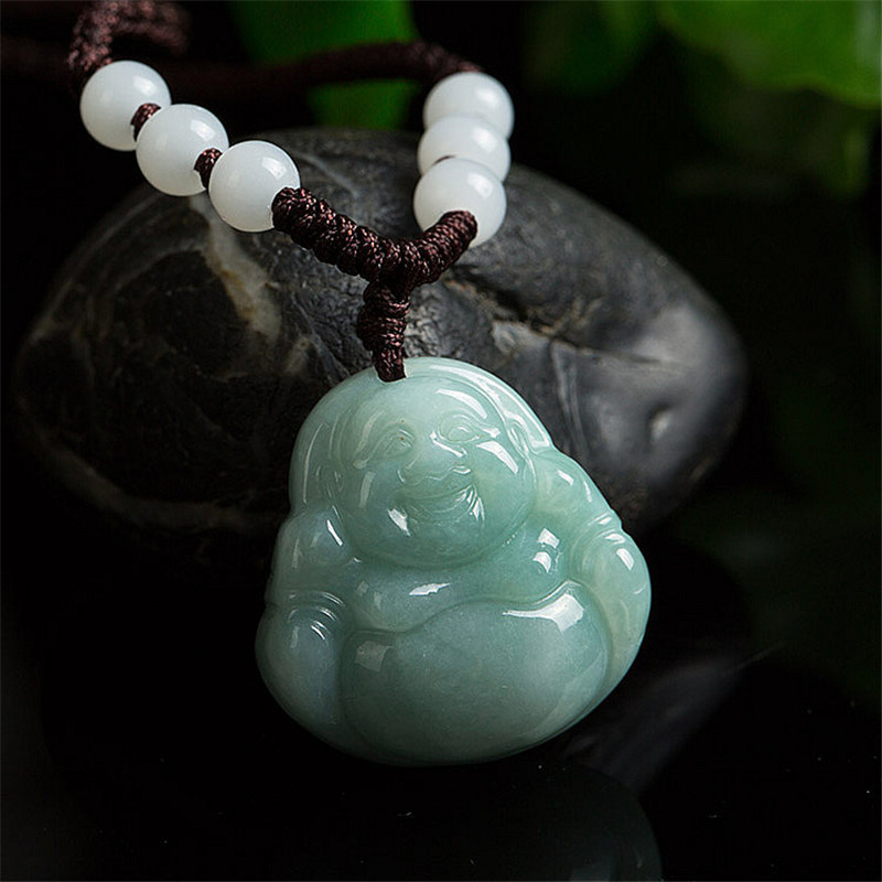 翡翠笑佛挂架佛公坠女款项链弥勒佛玉坠饰品送女朋友七夕情人节礼物