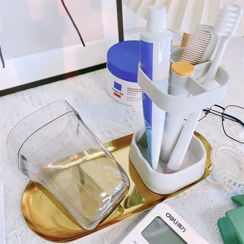 漱口杯电动牙刷杯学生宿舍洗漱用品收纳盒牙膏牙具刷牙杯牙缸带盖活力橙+简约白[2个装]