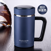 富光保温杯男女士带盖商务茶杯480ml不锈钢真空带手柄水杯大容量 磨砂墨蓝 480ml