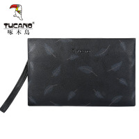 啄木鸟手包男新款男士手拿包时尚个性大容量商务男士手抓包叶子印花