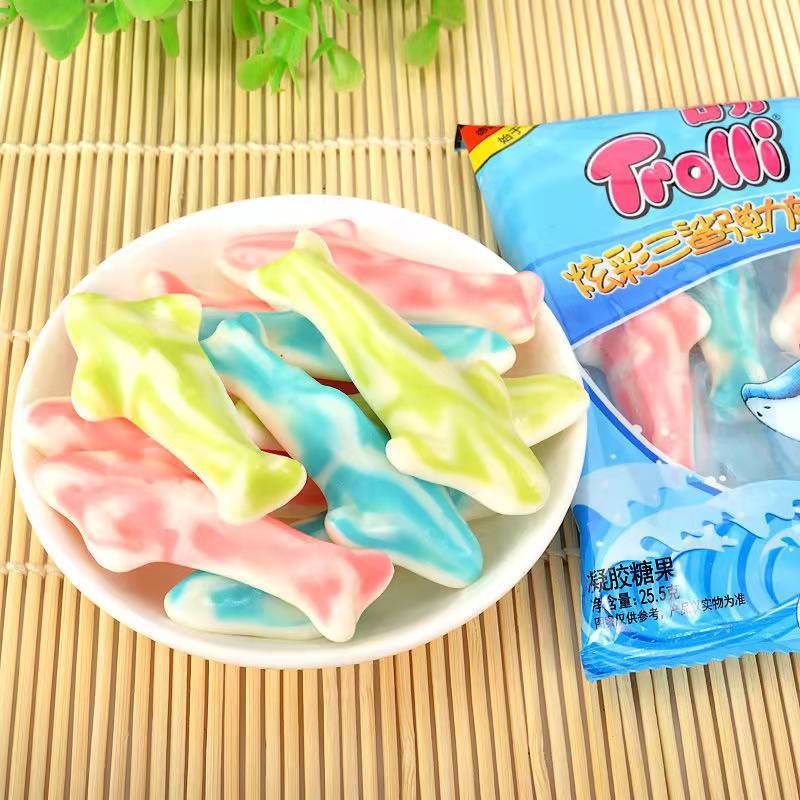 口力橡皮糖炫彩鲨鱼果汁软糖q糖小孩网红零食