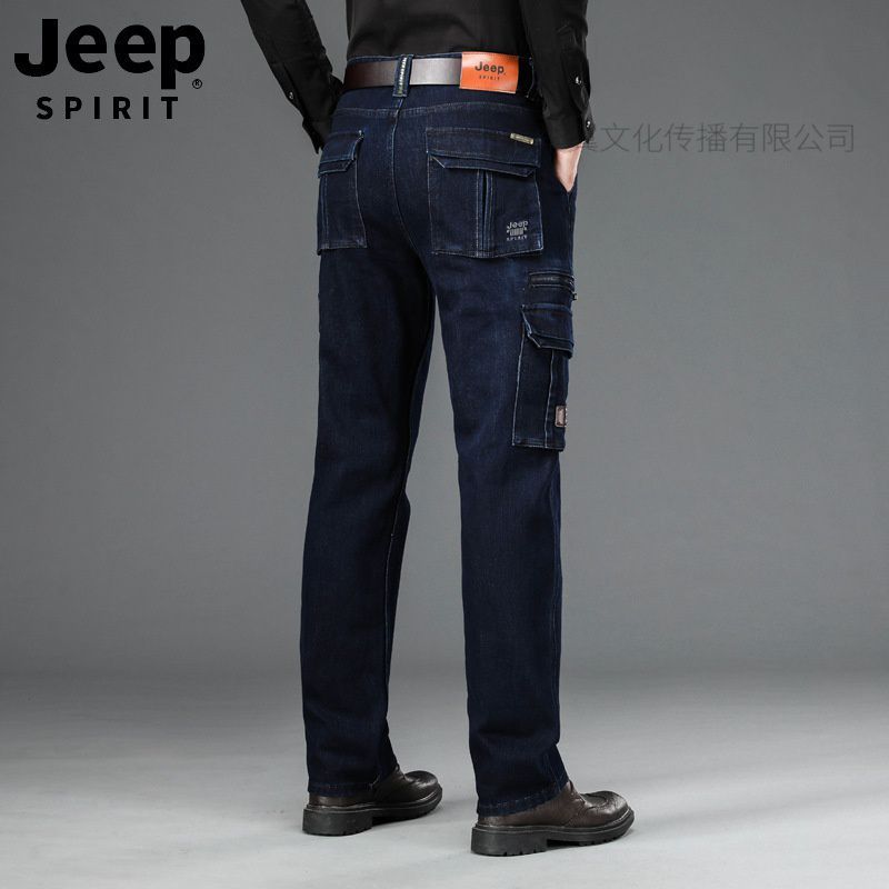JEEP SPIRIT秋冬厚款多口袋牛仔裤男士户外工装裤宽松直筒裤子