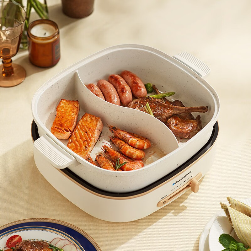 蓝宝(BLAUPUNKT)电火锅家用多功能分体式大容量电煮锅电蒸锅带蒸笼多功能锅 6L 分体鸳鸯锅BP-HG05高清大图