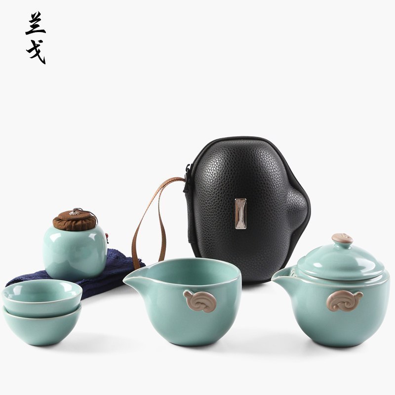 美帮汇汝窑旅行茶具套装家用小套开片茶杯陶瓷配件便携式汝瓷快客杯