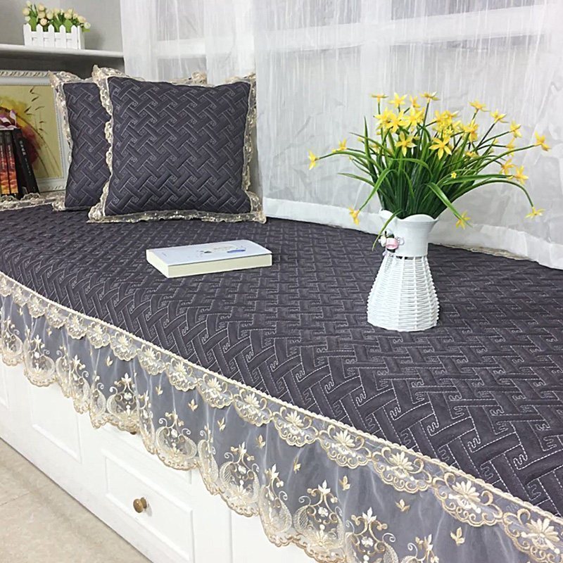 汐岩阳台垫子飘窗垫薄款阳台榻榻米垫子可机洗落地窗毯定做窗台垫夏季 富贵-深紫(60+15裙摆)*210cm一条