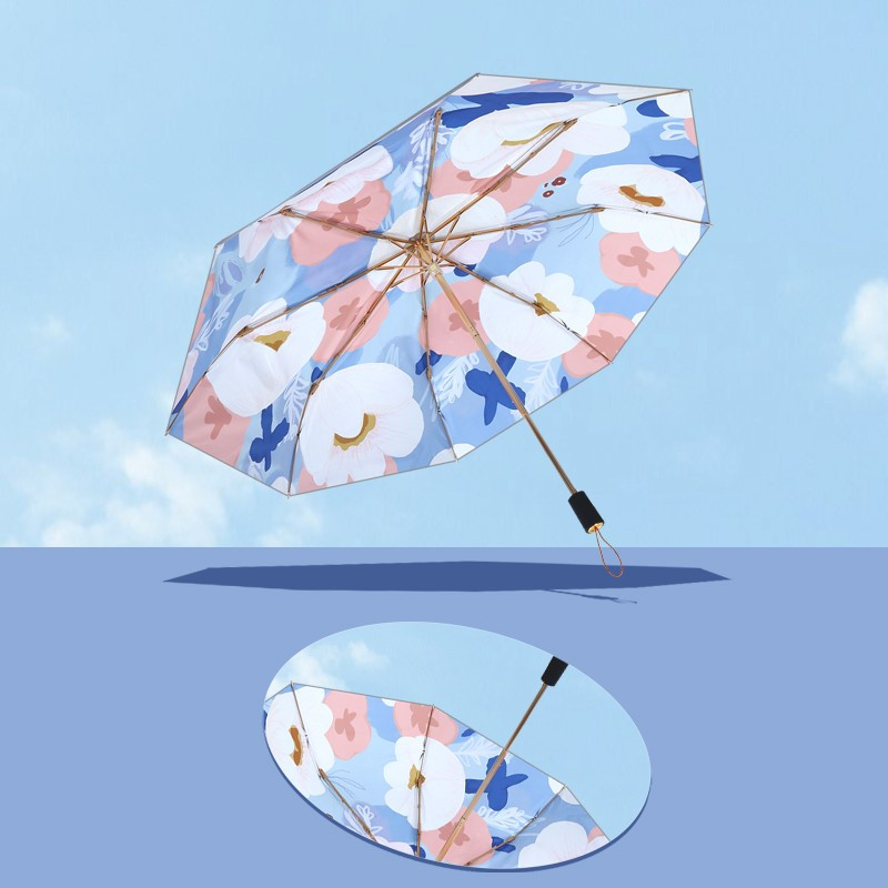 美度2022年新款三折双层银胶太阳伞晴雨两用遮阳伞插画风雨伞M3105