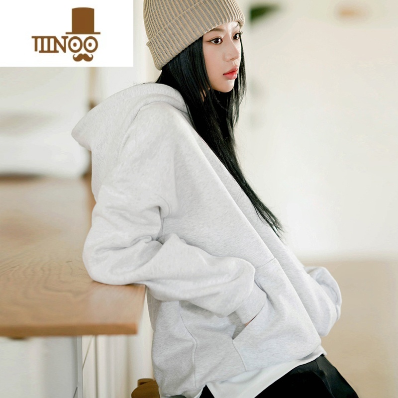 YANXU纯色连帽套头卫衣男潮牌百搭宽松上衣帽衫情侣加绒加厚外套高清大图