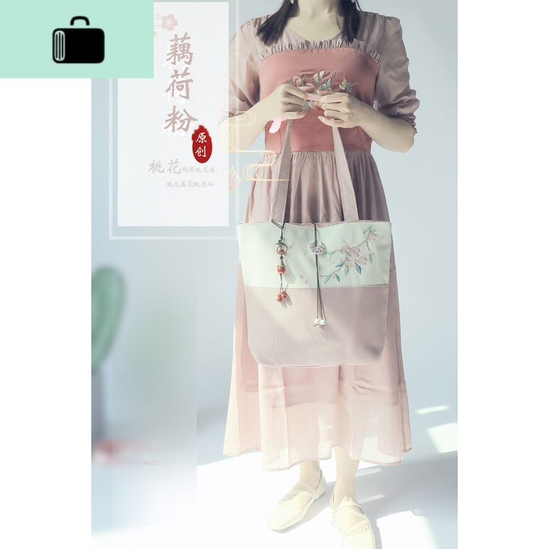 暮玲大容量森系文艺中国风古风汉服学生帆布书包手提布包单肩包女NEW LAKE女士单肩包