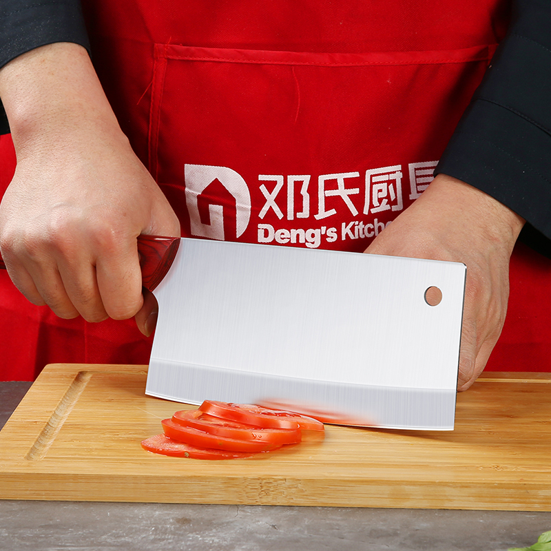 邓家刀 三合钢切片刀QD-4938 高硬度9铬锻打锋利切片刀不锈钢家用彩木柄切菜刀切肉刀