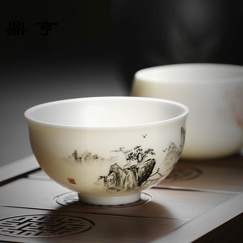 鼎亨德化玉瓷羊脂白瓷茶盏加厚个人茶杯子陶瓷手绘茶碗品茗杯主人