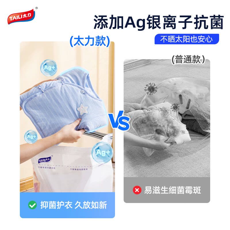 太力TAILI创意折叠衣物收纳箱大容量便携防尘家居整理神器太力奶白抗菌母婴系列免抽气收纳袋7件套AZ555图片