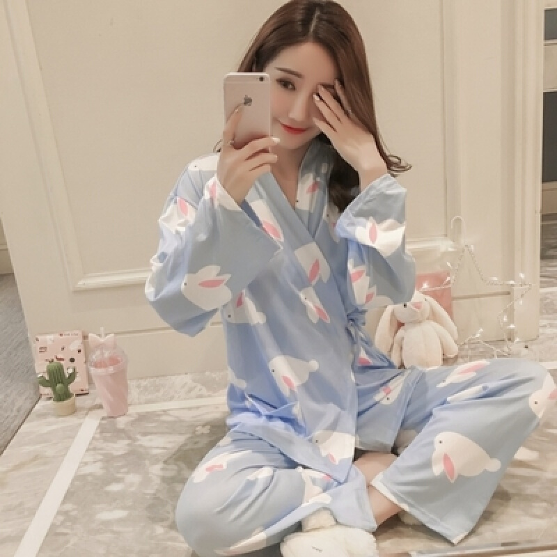休闲莫代尔睡衣女春秋薄款睡袍夏季女士长袖家居服月子服套装