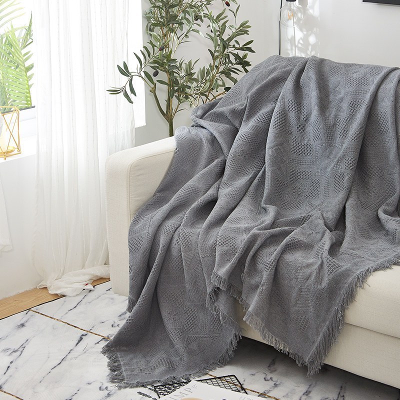 家柏饰(CORATED)北欧沙发布全盖色沙发巾毯子单人沙发套沙发垫盖布罩 岩灰菱形格 230*275cm高清大图
