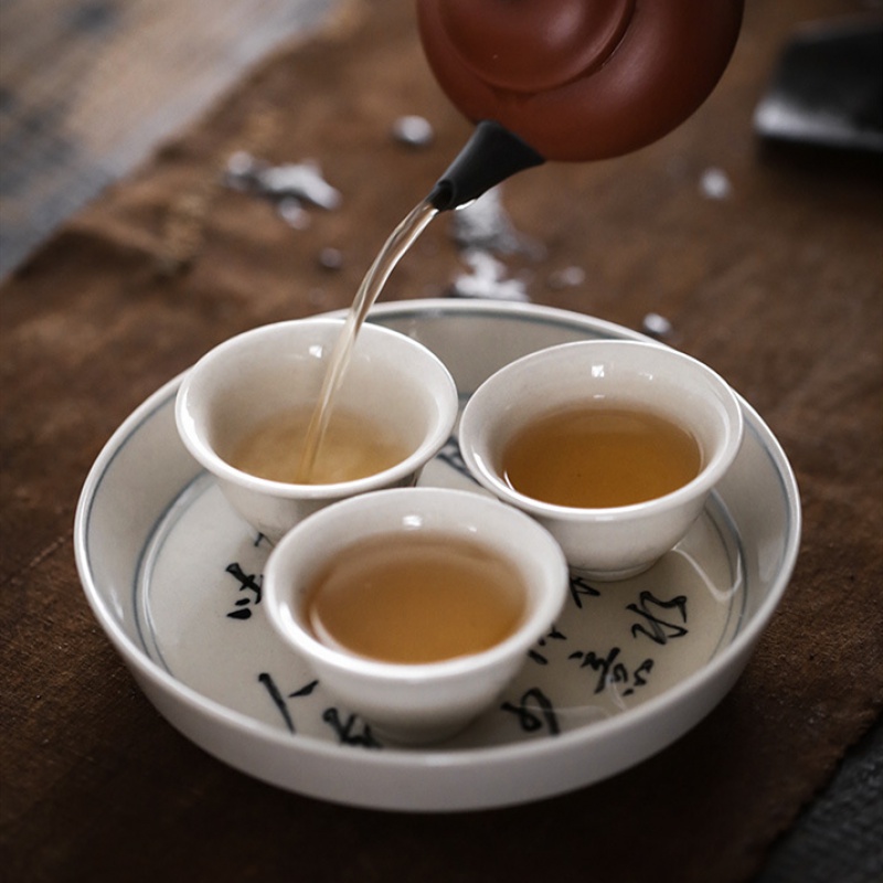 美帮汇诗文茶盘手工青花壶承壶托木灰釉茶托景德镇陶瓷茶托干泡盘高清大图