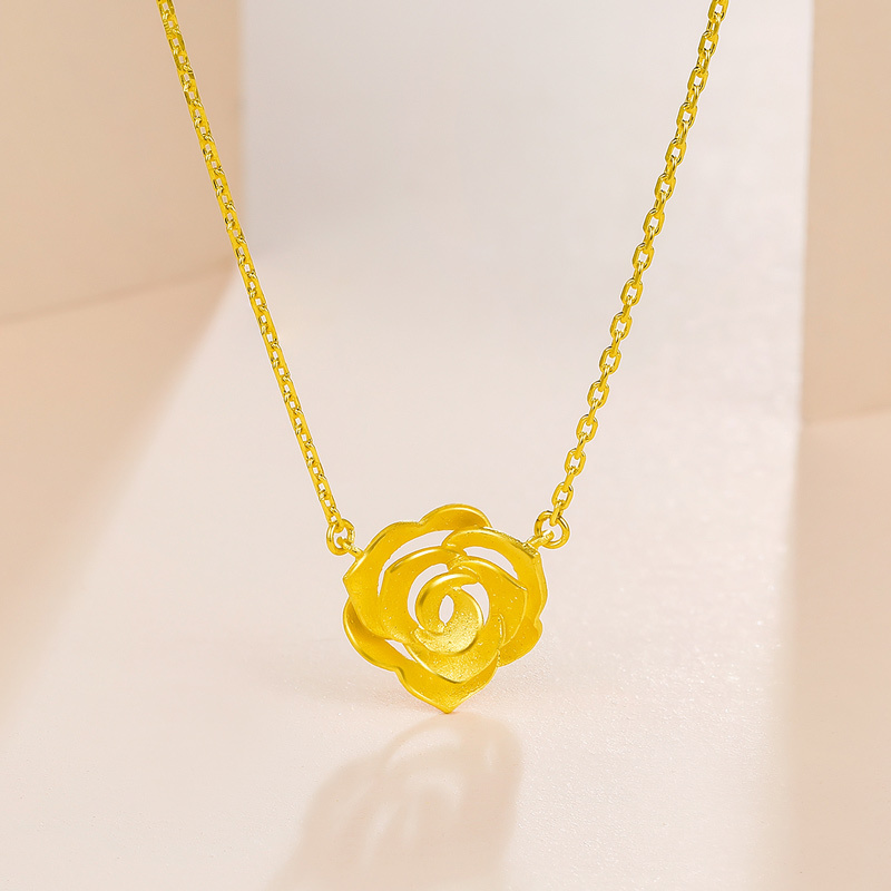 周六福(zhouliufu)珠宝黄金套链女足金项链玫瑰花吊坠计价花朵金项链