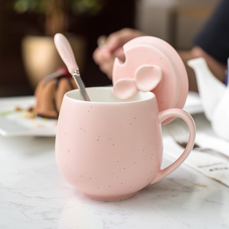 创意陶瓷杯韩式牛奶杯咖啡杯清新情侣马克杯带盖勺大容量喝水杯子