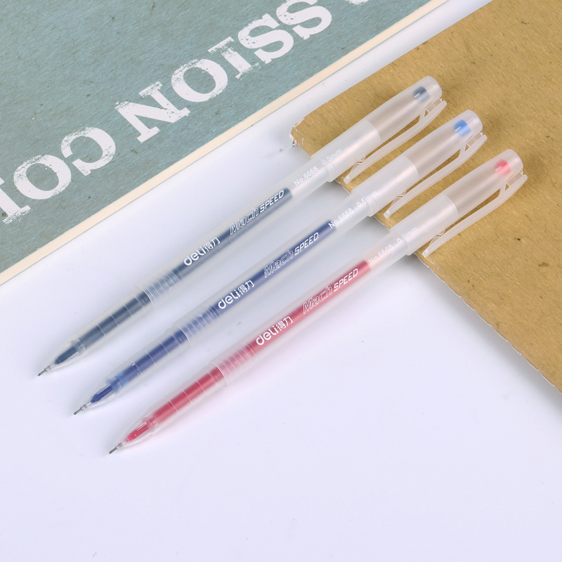 得力(deli)33110经济型桶装中性笔水笔签字笔 0.5mm 黑色 办公学生文具 20支/盒(17黑+2蓝+1红)