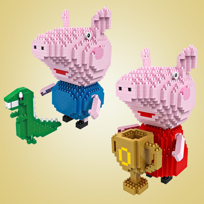 钻石拼插小颗粒拼装积木玩具儿童小猪社会猪卡通男孩女孩by7017小猪