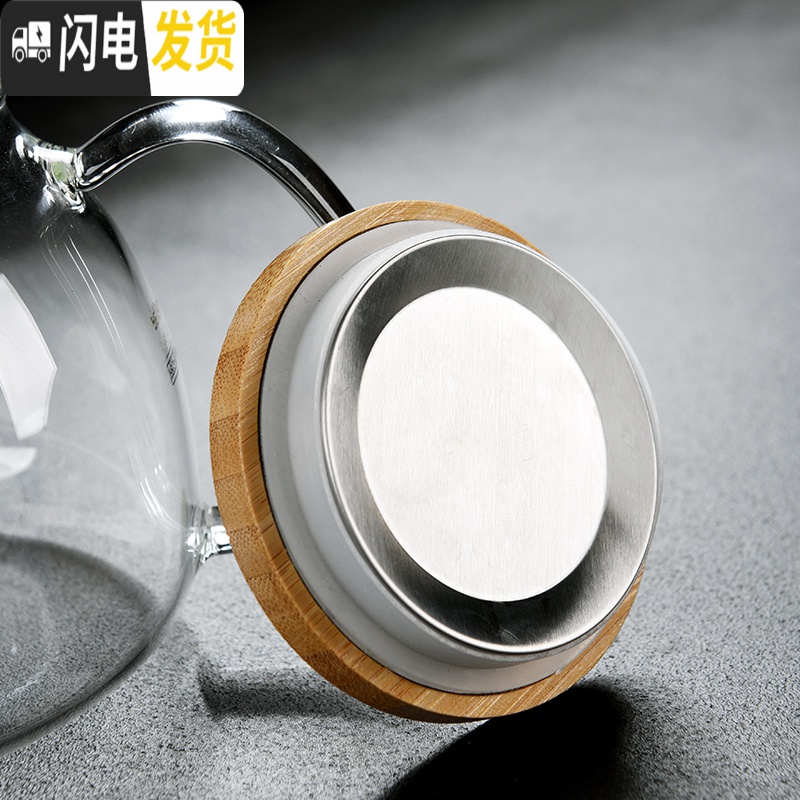 三维工匠家用玻璃茶具泡茶壶可高温大小号过滤花茶单壶竹盖水果茶煮 陶瓷温茶底座+小号竹盖短嘴壶(600)(送一盒蜡烛)高清大图