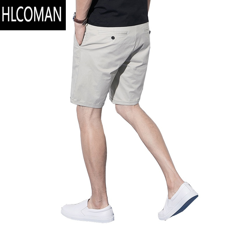 HLCOMAN短裤男夏季薄款潮流休闲纯色五分裤修身水洗米色5分中裤