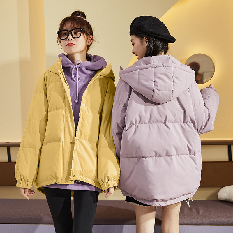 [1折价112.9元叠加优惠券]唐狮冬季新款羽绒服女短款设计感白色连帽面包服外套小个子高清大图