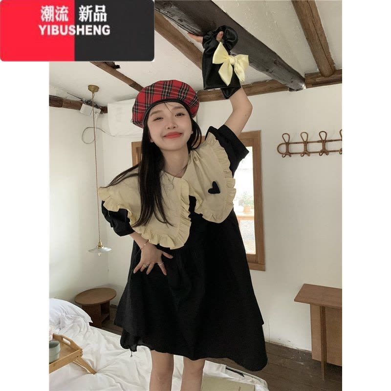 YIBUSHENG大码女装胖mm2024季韩版甜美宽松显瘦气质立体花朵娃娃领连衣裙图片