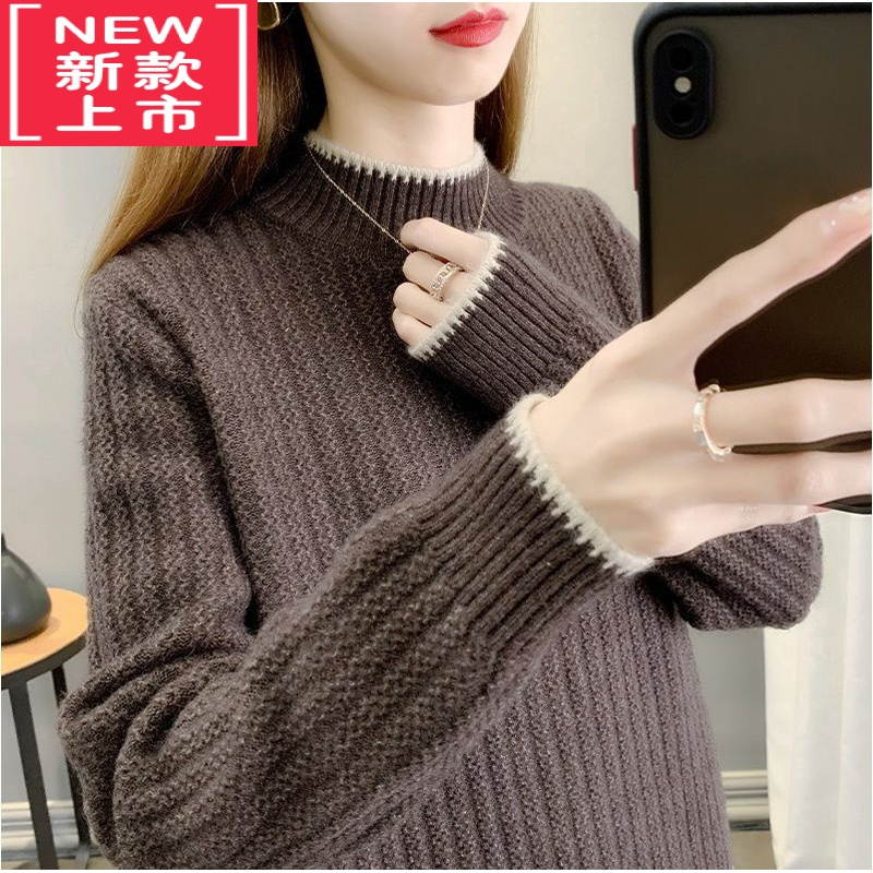 可莉允12女大童加厚毛衣女秋冬2022新款初中学生15女孩半高领针织打底衫