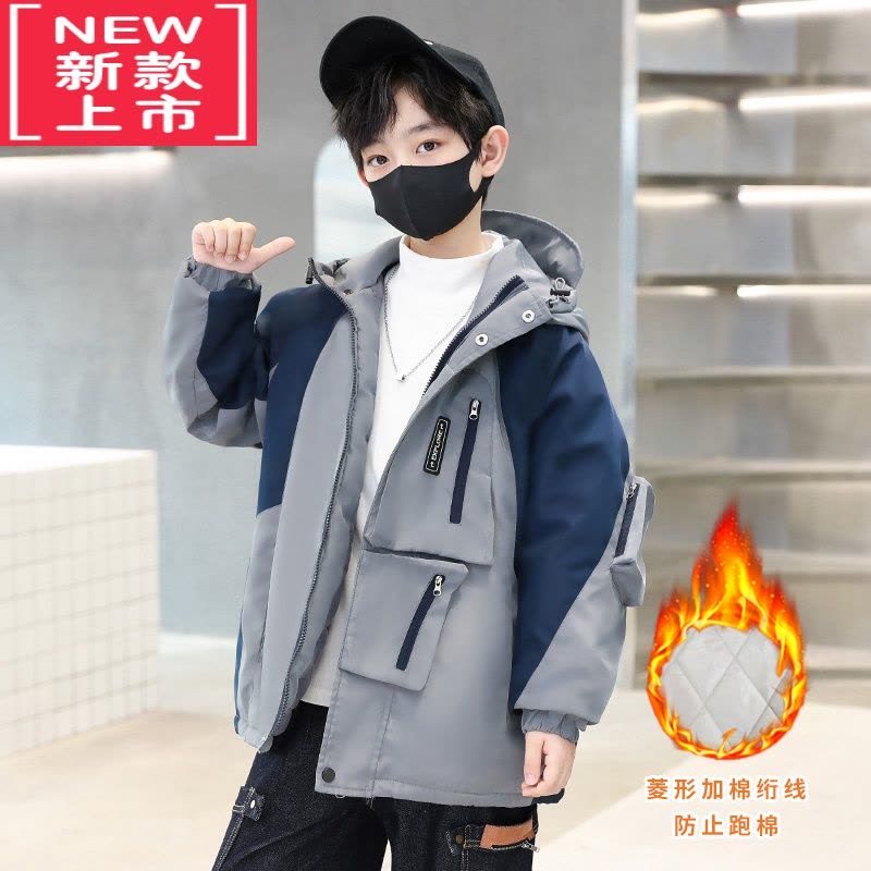 可莉允儿童冬装男童外套加厚2022新款秋冬季中大童连帽派克服棉衣洋气潮棉服图片