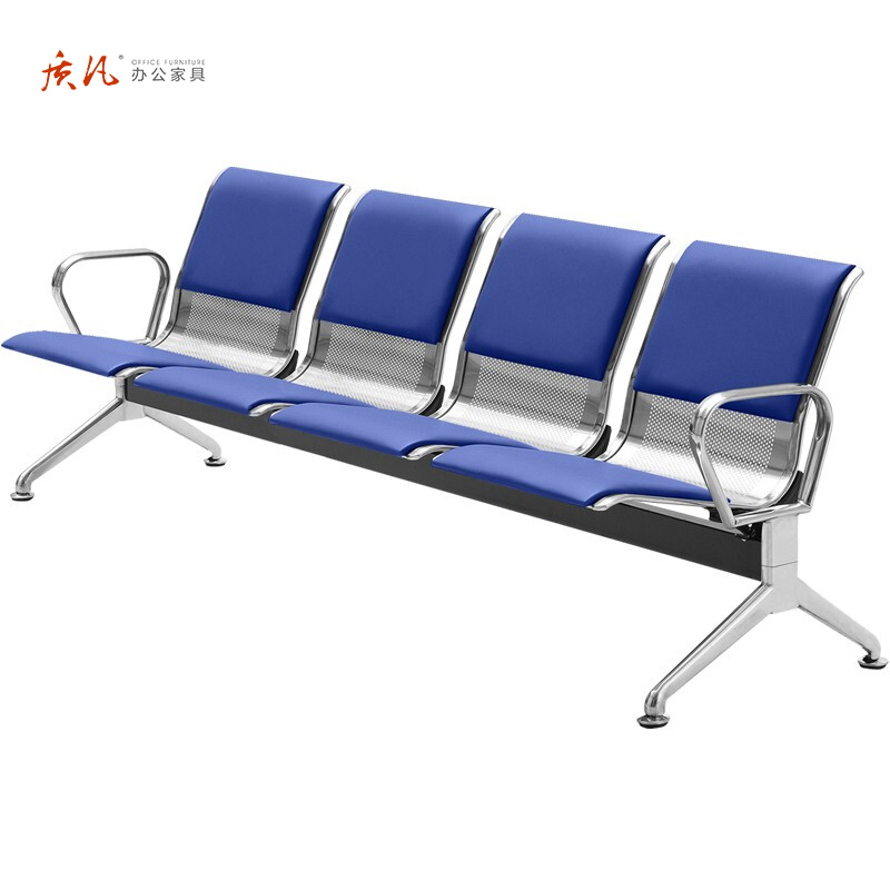 质凡机场椅排椅公共候车椅银行等候椅医院候诊椅输液椅车站长椅 蓝色不锈钢四人位