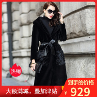 憨厚皇后 2018秋冬季新款海宁皮草羊剪毛大衣女长款水貂毛外套 W