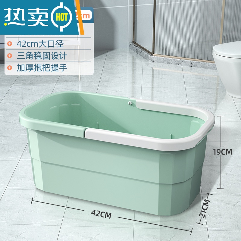 敬平塑料洗拖把长方形家用水桶挤水手提拖地涮地拖储水胶棉海绵拖布桶 单提手方桶(抹茶)