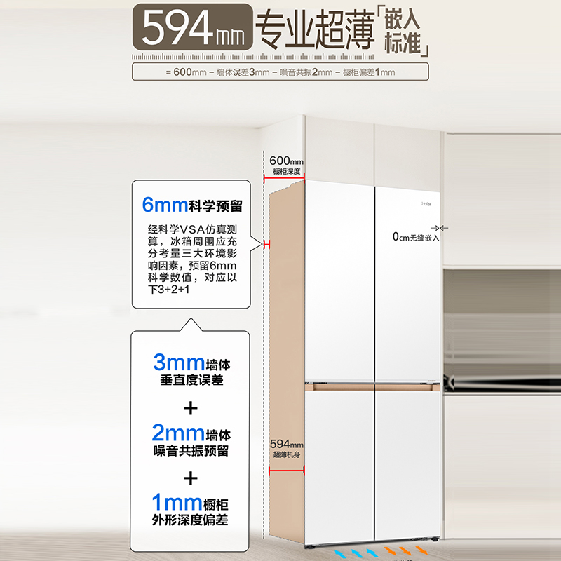 海尔(Haier) 509L十字对开门冰箱超薄零嵌全空间保鲜科技BCD-509WGHTD1BY6U1(白)高清大图