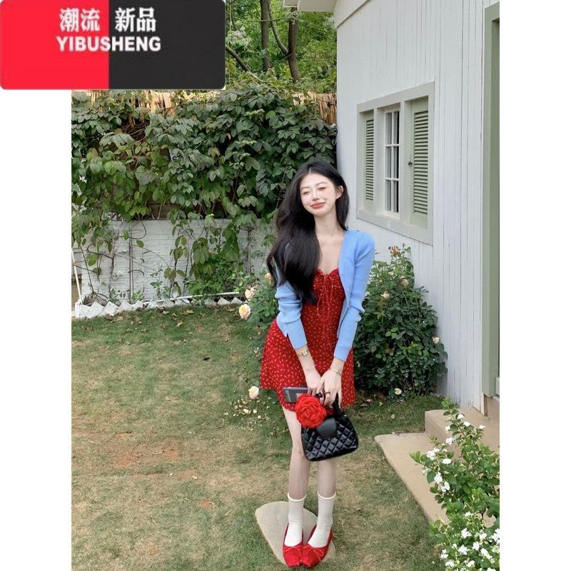 YIBUSHENG复古辣妹碎花褶皱吊带连衣裙女装季修身收腰A字裙短裙图片