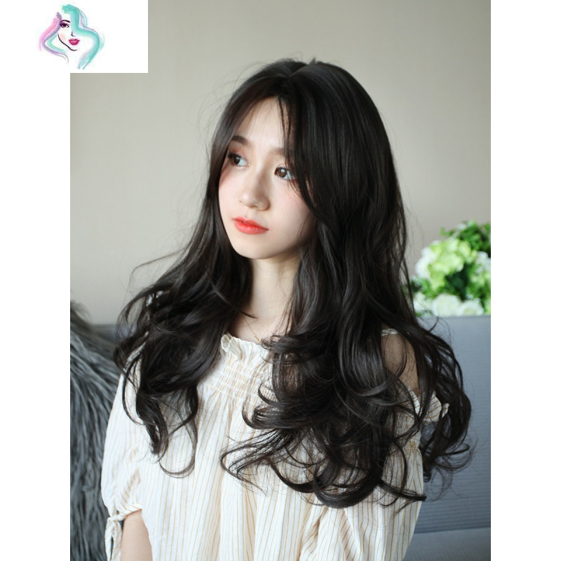 假发女八字刘海中分浪长卷发修脸头套式中长发女款全头套你那么美