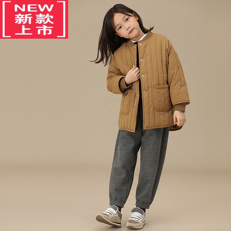 可莉允童装冬季新品男女儿童保暖加厚棒球领前短后长单排扣棉服外套图片