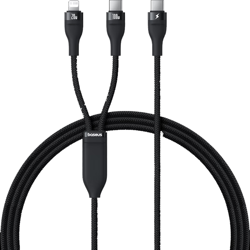 倍思双头Type-C数据线二合一快充100W充电线一拖二PD多头车载线适用苹果15手机ipad华为小米笔记本电脑