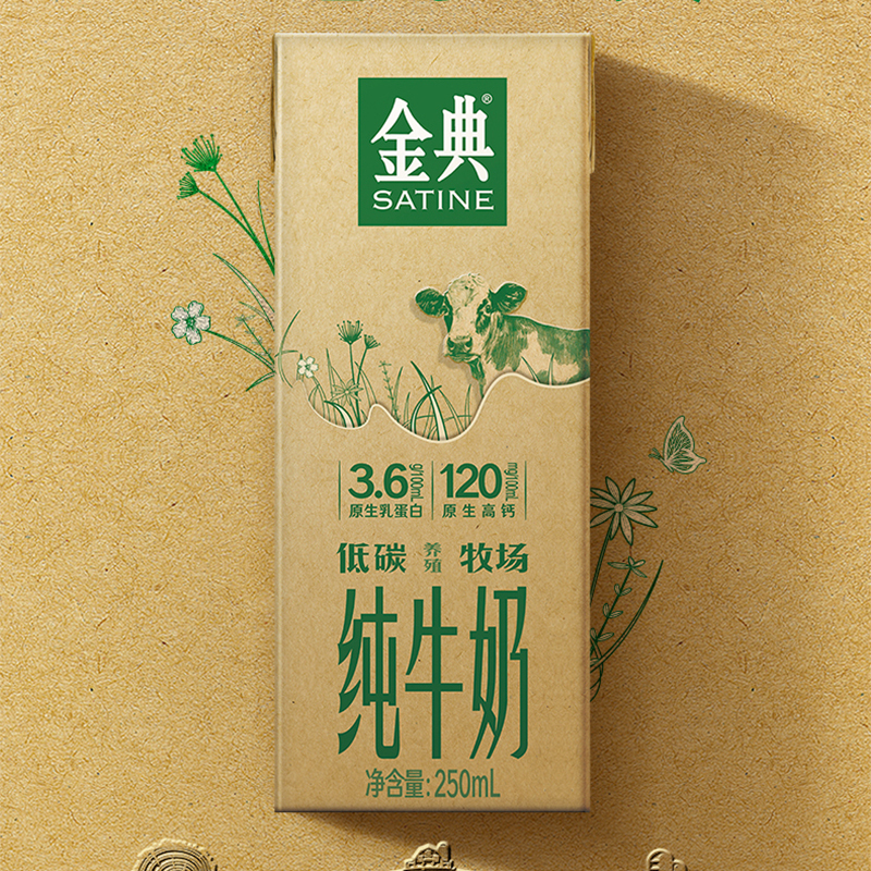 [7月生产]伊利金典(SATINE)纯牛奶250ml*12盒*2箱(低碳环保装) 3.6g乳蛋白 如木包装 金典纯牛奶