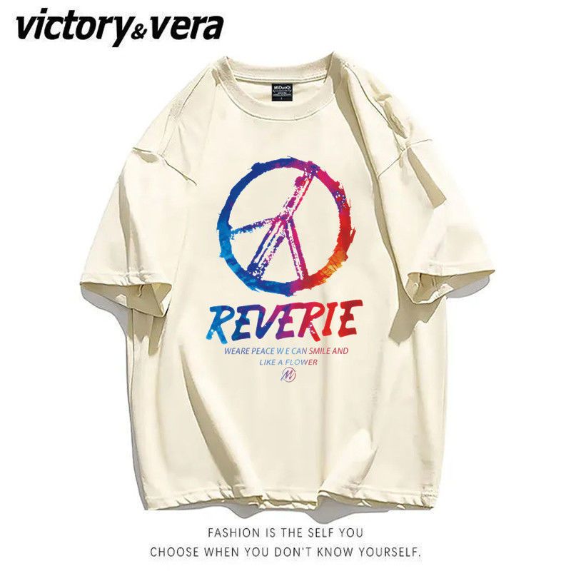 VICTORYVERA宽松短袖T恤女2022夏季新款韩版百搭字母印花情侣上衣