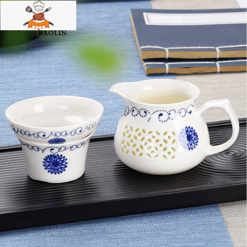 陶瓷茶具公道杯茶漏套装分茶器一体分茶杯紫砂装茶器公平杯公道杯 公道杯+送茶漏-蓝瓷年年有鱼 敬平