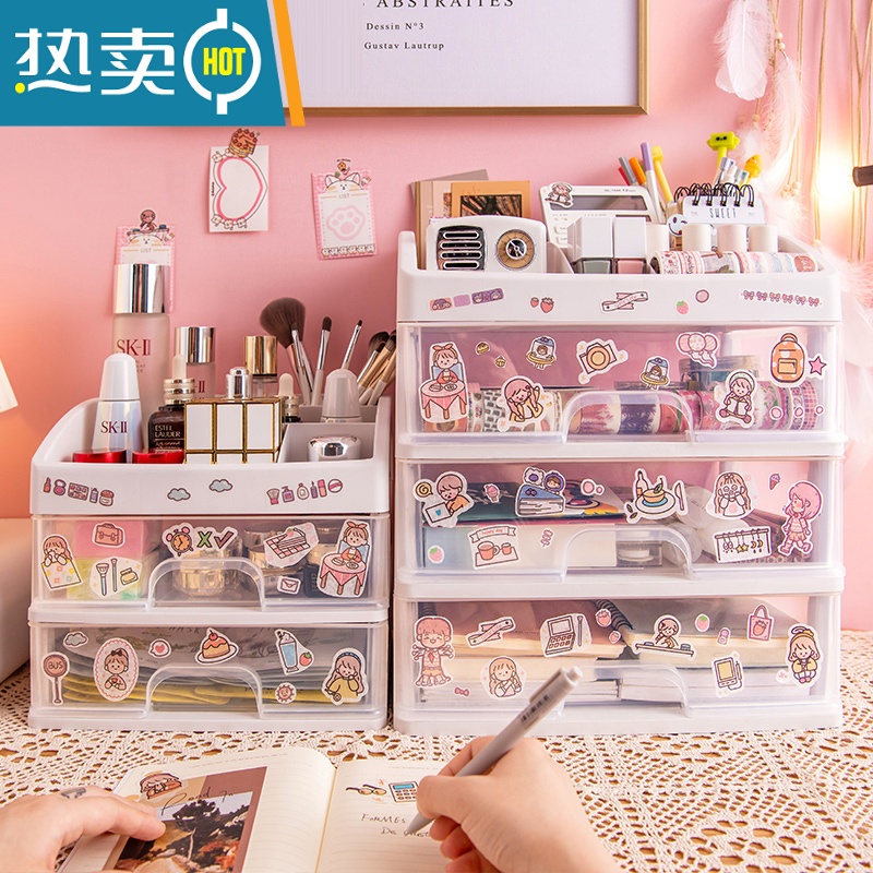 敬平透明化妆品收纳盒桌面抽屉化妆柜口红化妆盒置物架子宿舍好物收纳柜高清大图