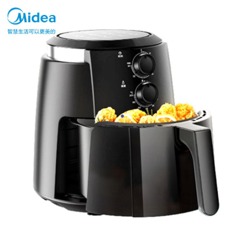 美的(Midea)空气炸锅5L大容量家用煎炸锅炸鸡翅多功能双旋钮智能电炸锅薯条机空气烤箱 [MF-KZ50E101]