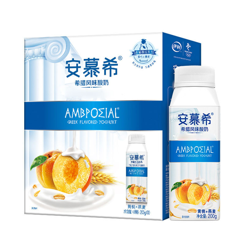 伊利 安慕希希腊风味酸牛奶 高端颗粒系列 黄桃+燕麦200g*10盒/礼盒装