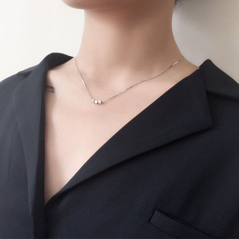 银饰s925纯银项链锁骨链女士方糖坠女生日韩简约颈链配饰品送女朋友七夕情人节礼物