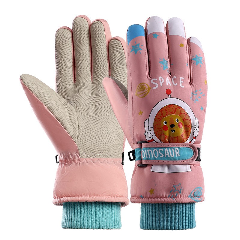 儿童保暖滑雪手套加厚防寒防泼水 儿童-粉色高清大图